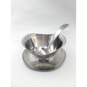 Vyg. MCM Dolphin Stainless 18-8 Gravy Sauce Boat & Ladle Japan Danish Modern